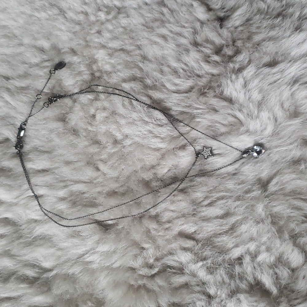 Juicy Couture Double Layer Hematite Star and Heart Crystal Pave Necklace - Picture 4 of 11